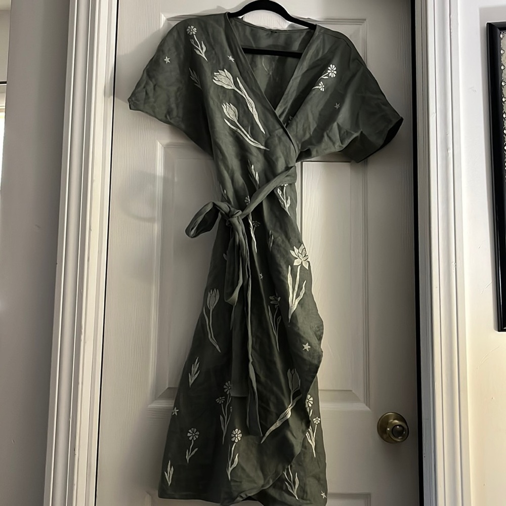Sister Nettle Handmade Sustainably Dyed Chamomile Linen Wrap Dress